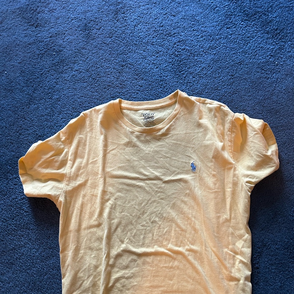 Polo by Ralph Lauren Men’s Pale Yellow Crew Neck Tee with Blue Pony